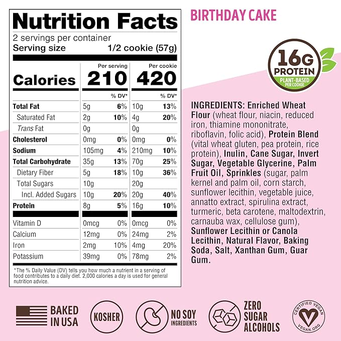 Lenny & Larry's The Complete Cookie, Birthday Cake, Soft Baked, 16g Plant Protein, Vegan, Non-GMO, 4 Ounce Cookie (Pack of 12)