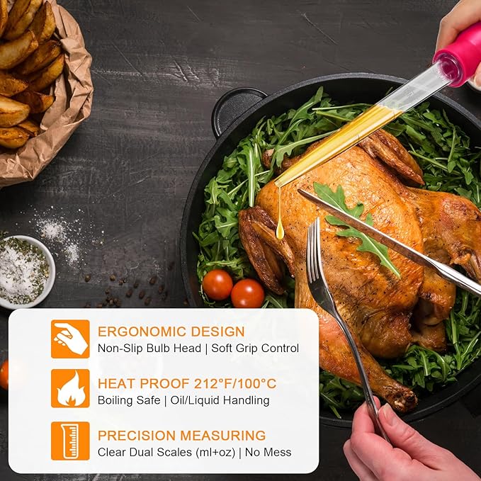 Boao 14 Pcs Heat-resistant Turkey Baster Cooking Set Includes 8 Pcs 11 Inch Turkey Baster, 2 Silicone Basting Brush, 4 Cleaning Brush for Thanksgiving Cooking, BBQ Grill, Baking Meat(Vibrant Color)