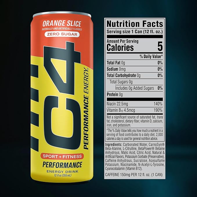 C4 Original Sugar Free Energy Drink | Orange Slice | Pre Workout Performance Drink with No Artificial Colors or Dyes,12 Fl Oz (Pack of 12)