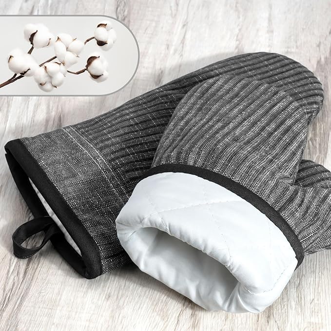 Oven Mitts and Pot Holders, Silicone Oven Gloves, 500 F Heat Resistant Oven Mitts Sets, Non-Slip Silicone Textured Grip, Darkgray