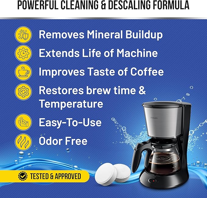 Coffee Machine Descaler Cleaner Tablets 24-Pack | For Keurig, Nespresso, Breville, De Longhi, Miele, Ninja, Braun | Clean & Descale Coffee Pot & Espresso Maker -Cleaning & Descaling Solution Tabs