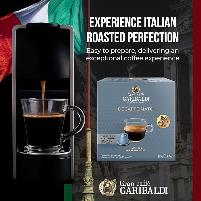 Gran Caffè Garibaldi Decaffeinated Espresso Pods, Italian Roasted Coffee, Decaf Capsules Compatible with Nespresso Original Line Machines, Nitrogen Flushed Intense & Rich Aroma - Decaffeinato (Aluminum) 200 Cups