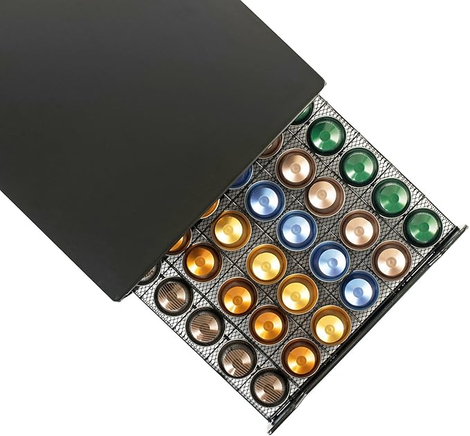 Capsule Drawer Coffee Pod Storage Compatible for Nespresso Support Metal Holder 60 Pcs
