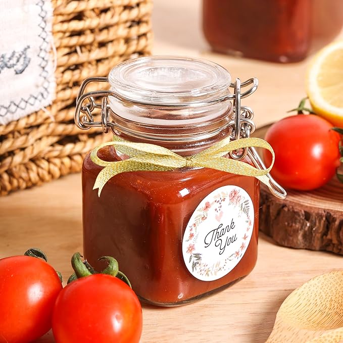 ComSaf 4 oz Glass Jars with Lid, Set of 6 Mini Airtight Glass Jars, Spice Jars, Small Mason Jar, Canning Jar Square with Seal Wire Clip Fastening, Labels & Funnels for Jam, Honey, Kitchen, Wedding
