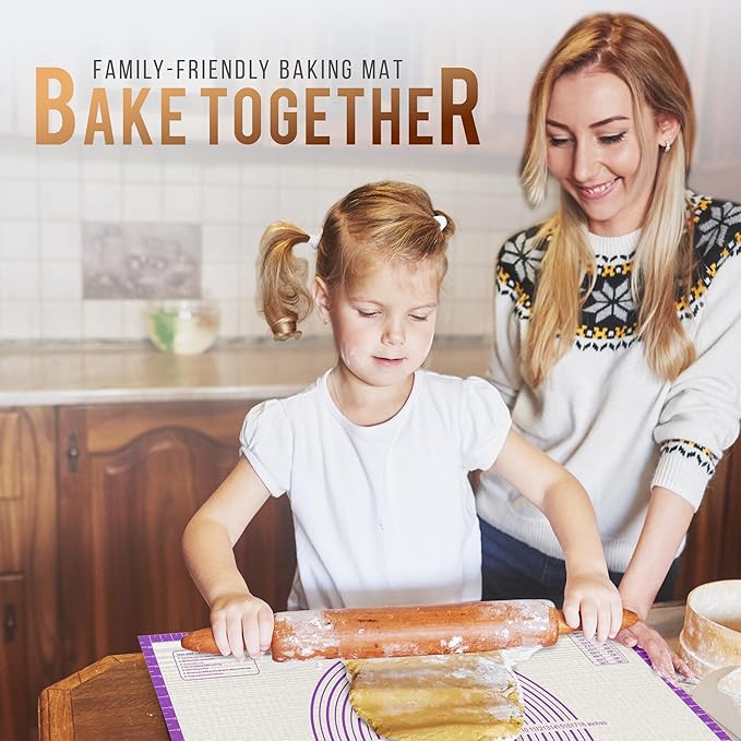 36 * 24 inches Purple, Non-Slip Silicone Baking Sheets - Baking Mat with 0.7mm Thickness - Non-Stick Pastry & Cookie Mat for Kitchen Counter for Rolling Out Dough with Measurements.