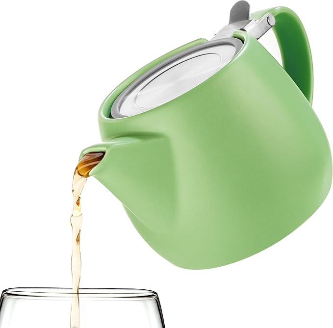 Tealyra - Pluto Porcelain Small Teapot Lime - 18.2-ounce (1-2 cups) - Matte Finish - Stainless Steel Lid and Extra-Fine Infuser To Brew Loose Leaf Tea - 540ml