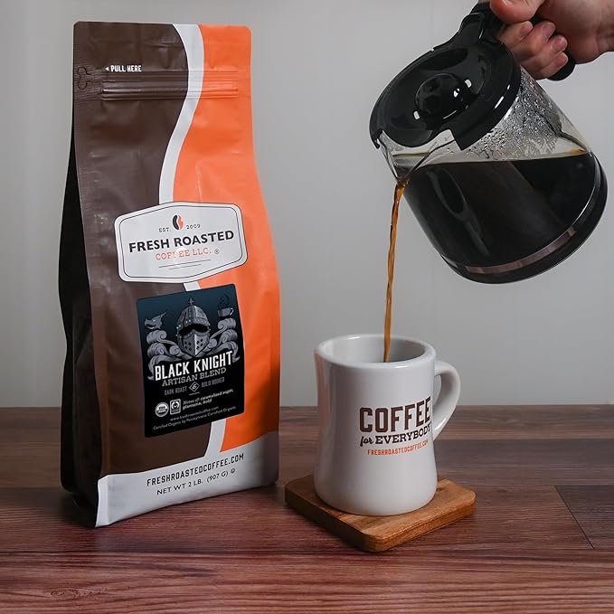 Fresh Roasted Coffee, Organic Black Knight | USDA Organic, Kosher | Dark Roast 2 lb (32 oz) Whole Bean