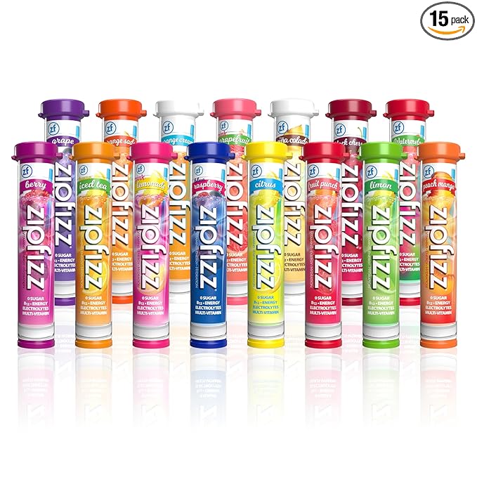Zipfizz Daily Energy Drink Powder, Variety Pack, 15 Pack | 3-in-1 Sustained Energy, Rapid Hydration, and Essential Vitamins | Sugar-Free | Electrolyte Powder | Contains Vitamin B-12 & Antioxidants