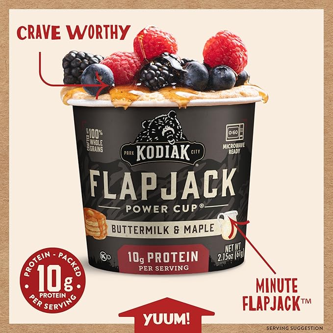 Kodiak Cakes Instant Pancake & Flapjack Cups, Buttermilk & Maple, High Protein, 100% Whole Grains, (Pack of 12)