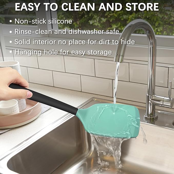 Coukre 2 Pack Silicone Spatula Set, High Heat Resistant, BPA Free Kitchen Spatula, Solid & Slotted Turner for Non-Stick Pans, Sautéing, and Flipping (2, AquaGreen)