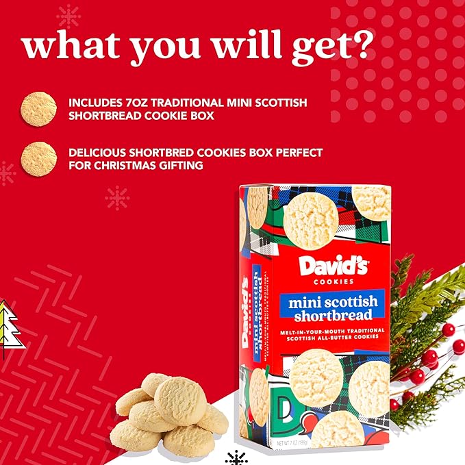 David's Cookies Mini Shortbread Pure Butter Cookies 1 Pack - Traditional Scottish Style Butter Cookies, OU Kosher Certified, Decadent Gourmet Shortbread Cookies Snack Box for Tea, Coffee, & Gifting