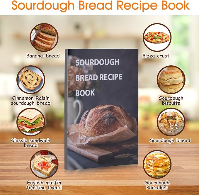 Sourdough Starter Kit, Handmade Cotton Rope oval and round banneton bread baskets with liners and covers, 35oz sourdough starter jar, essential bread baking tools