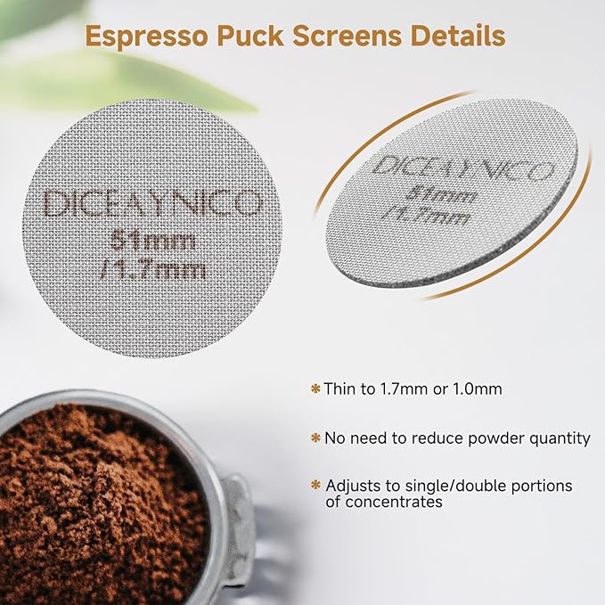 2 Pieces Espresso Puck Screen,Metal Coffee Filter,1.0mm & 1.7mm Thickness 150μm - 316 Stainless Steel,Reusable Barista Espresso Filters for Espresso 51mm Portafilter Filter Basket