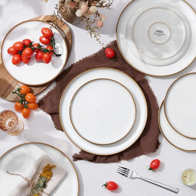 Herogo Ceramic 10.43 Inch Dinner Plates Set of 6, Stoneware Dinner Plate Set, Double Reactive Glaze Large Dinnerware Plates for Kitchen, Microwave, Oven & Dishwasher Safe, Ivory White
