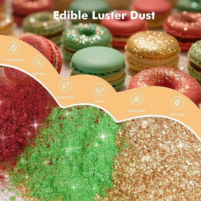 Edible Glitter for Drinks, 3 Colors Luster Dust Edible Set, 5g Food Grade Drink Glitter for Cakes Cookies Drinks Chocolate Decoration