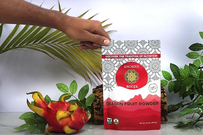 Ancient Roots Dragon Fruit Powder - Natural Food Coloring, Flavoring Powder, Baking Powder, Pitaya Powder for Smoothie, Filled with Antioxidants, 25 Servings (3.5 ounces)