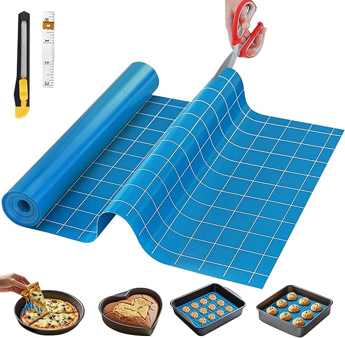 Silicone Baking Mat, 16 IN x 6 FT Free Cutting Baking Sheet, Non-Stick Reusable Dough & Pastry Mat, Non-Slip Silicone Mat Roll for Air Fryer Liner, Freeze Dryer, Oven Baking Pan, Kitchen Counter
