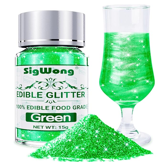 Green Edible Glitter - 15g Food Grade Luster Dust Powder, Cake Decorating Sprinkle Glimmery Dust for Drinks, Wine, Fondant, Chocolate, Candy, Cookie, Vegan
