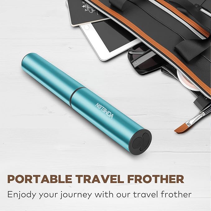 Rechargeable Milk Frother Handheld Electric Frother Wand Milk Foamer Drink Mixer for Coffee, Lattes, Cappuccino, and Egg, Stainless Steel for Travel-Light Blue