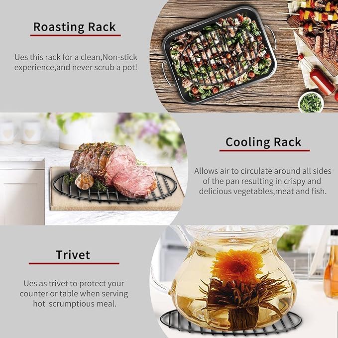 JY COOKMENT Cooling Roasting Rack with Integrated Feet, Enameled Coating, PTFE Free, Great for Cooking, Drying, Grilling, Dishwasher Safe (10inch*6.5inch)