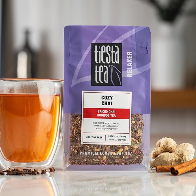 Tiesta Tea - Cozy Chai, Loose Leaf, Spiced Chai Rooibos Tea, Premium Caffeine-Free Herbal Blend, Makes Hot or Iced & Up to 25 Cups, 2.5oz Resealable Pouch