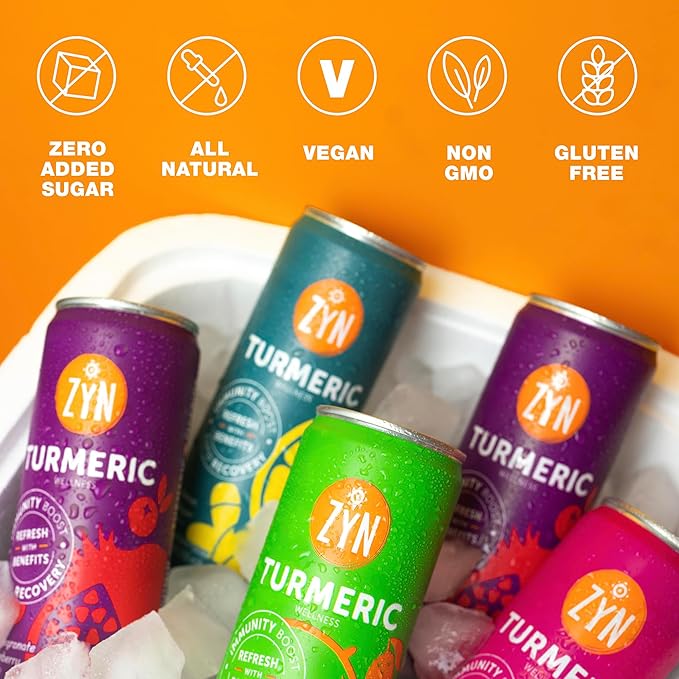 ZYN Turmeric Wellness Drink (6 Pack), Mango Lychee Flavored Turmeric Curcumin Drink with Black Pepper, No Added Sugar, Low Carb & Low Calorie Drink, Clean Alternative