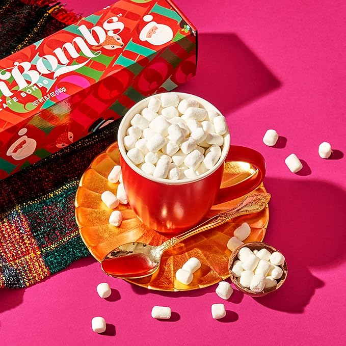 Bombombs Hot Chocolate Bombs, Christmas Theme Fudge Brownie, Salted Caramel and Peppermint Hot Cocoa Bombs Filled with Mini Marshmallows, Pack of 5