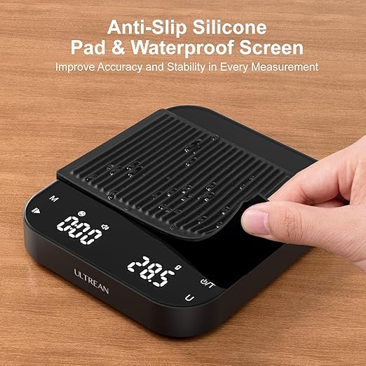Ultrean 5.9" Coffee Scale, Rechargeable Coffee Scale with Timer, 3kg/0.1g Accuracy for Pour Over and Drip Coffee, Portable Digital Kitchen Scale with Automatic Timing, LCD Display