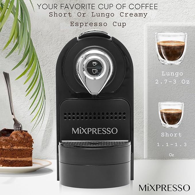 Mixpresso Black Espresso Coffee Machine – Compact 1400W Single Serve Coffee Maker Compatible with Nespresso OriginalLine Capsules, One-Touch Operation, 19-Bar Italian Pump, 27oz Water Tank
