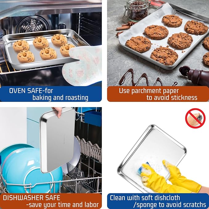 P&P CHEF 9 Inch Baking Cookie Sheet, Oven Pan Tray Stainless Steel Sheet Pan for Kitchen, Oven Bakeware for Multi Uses, Shiny Look & Dishwasher Safe, Healthy & Heavy Duty, 1Pc