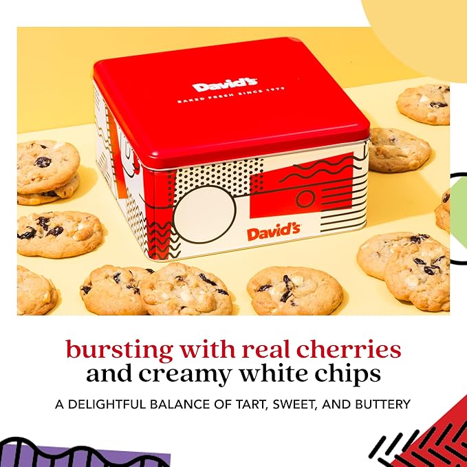David's Cookies Freshly Baked Cookies - Delicious Handmade Soft Variety - Exquisite Gourmet Gift for Friends & Family on Special Occasions - Cherry White Chip 1lb