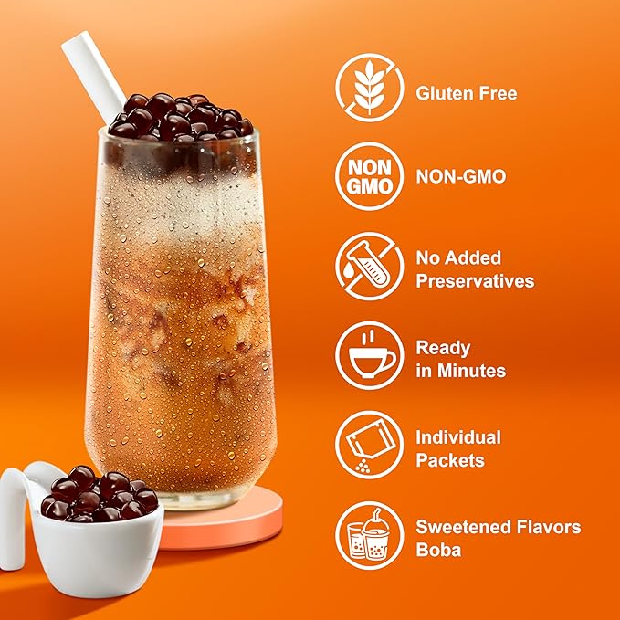 J WAY Instant Thai Milk Tea Kit with Authentic Brown Sugar Tapioca Boba, Ready in Under One Minute, Paper Straws Included - 3 Servings