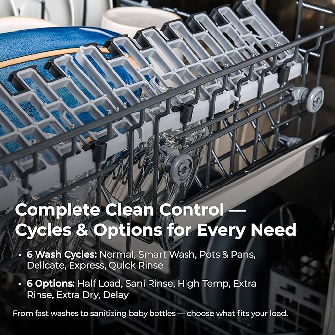 Kenmore 24" Built-in Stainless Steel Tub Dishwasher SmartWash, UltraWash, SmartDry Plus, MoreSpace Adjustable Rack and Leak Detect, Energy Star Certified, Black