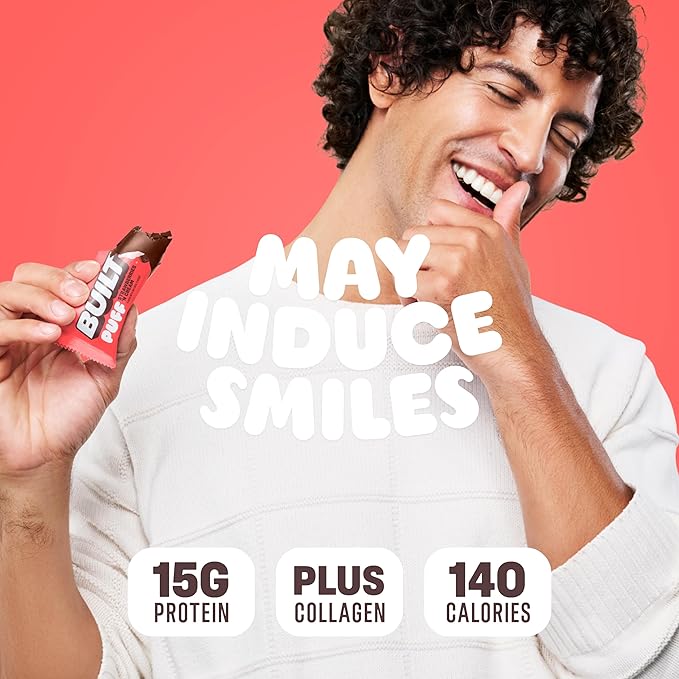 Built Bar, Puff Protein Bars, Strawberries 'N Cream Puff, 15g Protein Snacks, On-The-Go Bars, Only 140 Calories, 8g Sugar, Collagen, Gluten Free, 12 Count