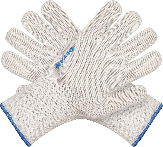 DEYAN Heat Resistant Oven Gloves 932°F | Silicone Non-Slip Mitts with Fingers | Flexible for Baking, BBQ, Grilling | Machine Washable (White, 1 Pair)