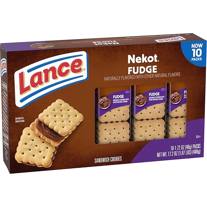 Lance Sandwich Cookies, Nekot Fudge, 10 Individually Wrapped Packs, 6 Sandwiches Each