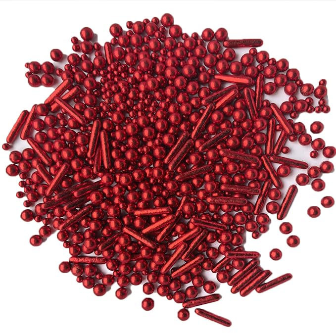 Sprinkles Red Pearl Sugar Candy Mix Size Baking Cake Decorations Cupcake Toppers Celebrations Shaker Jar Wedding Shower Party (130g/4.2oz）