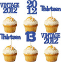 Gyufise 24Pcs 13th Birthday Cupcake Toppers Glitter Thirteen Vintage 2012 Official Teenager 13 Cupcake Picks Birthday Cake Decorations for Happy 13th Anniversary Party Supplies Deep Blue