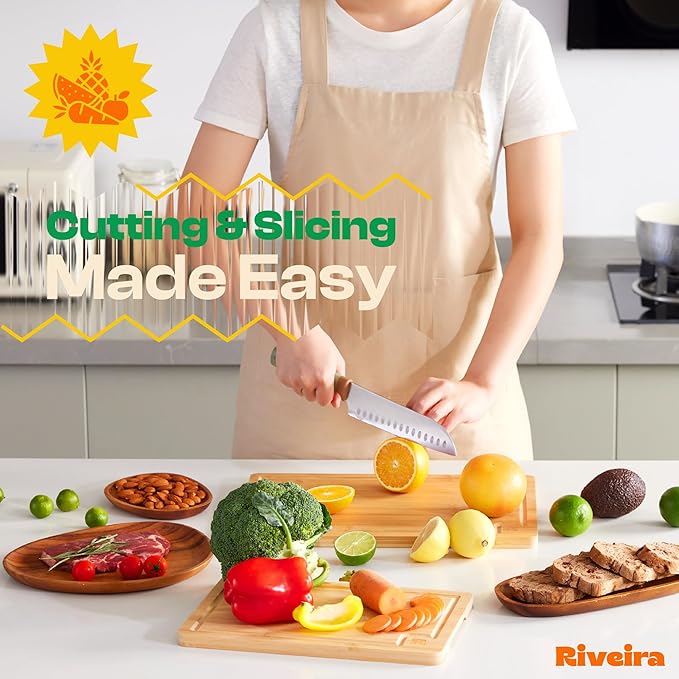 Riveira Bamboo Cutting Boards Versatile and Durable Set: 3 Comfortable Kitchen Boards