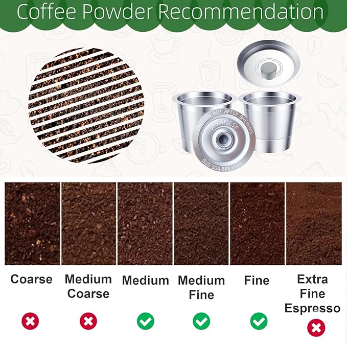 6 Pack Reusable K Cups with Stainless Steel Scoop – 304 Stainless Steel Coffee Pods Compatible with Keurig 1.0, Eco-Friendly Refillable Filter Set