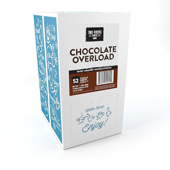 Two Rivers Coffee Chocolate Overload Coffee Pods Sampler Compatible with K Cup Brewers Including 2.0, Flavored Single Serve Variety Pack, 52 Count