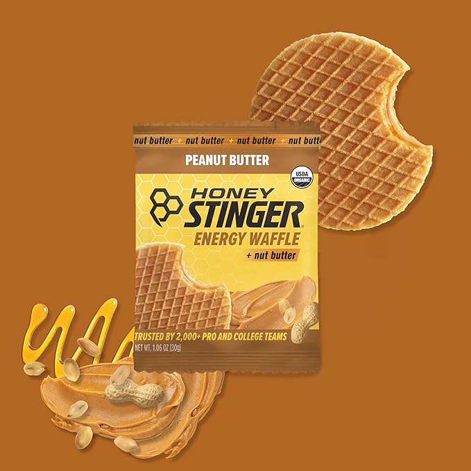 Honey Stinger Organic Peanut Butter Waffle, Energy Stroopwafel for Exercise, Endurance and Performance, Sports Nutrition for Home & Gym, Pre & During Workout, 16.96 Ounces (Pack of 16)