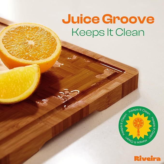 Riveira Bamboo End Grain Wood Cutting Board – Gourmet Bamboo Grandeur: 18 x 12 Wooden Cutting Board – Wooden Cutting Boards For Kitchen Decorative – Innovative Juice Grooves