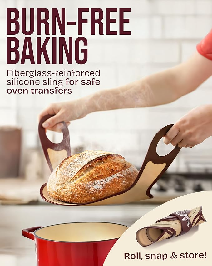 Superbaking Banneton Bread Proofing Basket Set with Silicone Dough Sling, 9" Splinter-Free Proofing Basket, Non-Stick Dutch Oven Liner, Sourdough Starter Kit, Sourdough Bread Baking Supplies & Tools