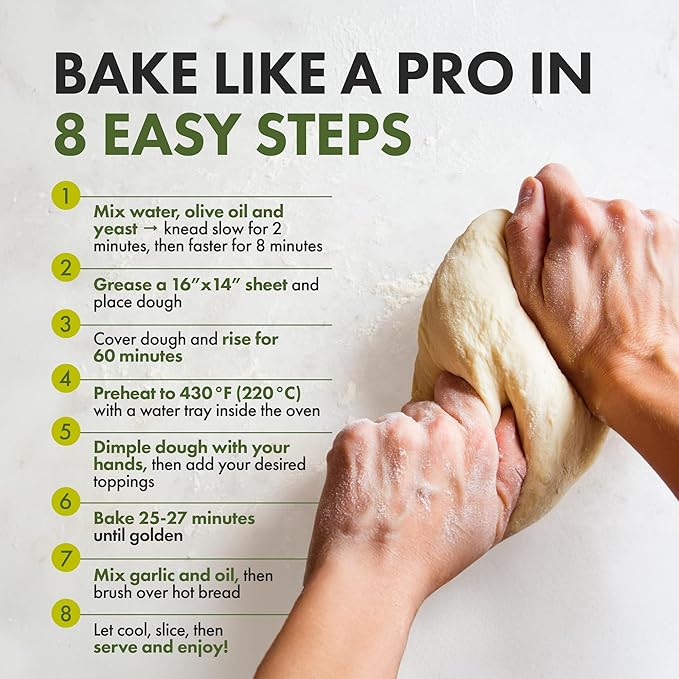 Let’s Bake Bread Organic Focaccia Baking Mix - Soft, Flavorful Italian Bread at Home - USDA Organic, Non-GMO, No Additives, Easy Home Baking, Golden Crust, Fluffy Texture - 17.64 oz (1 Pack)