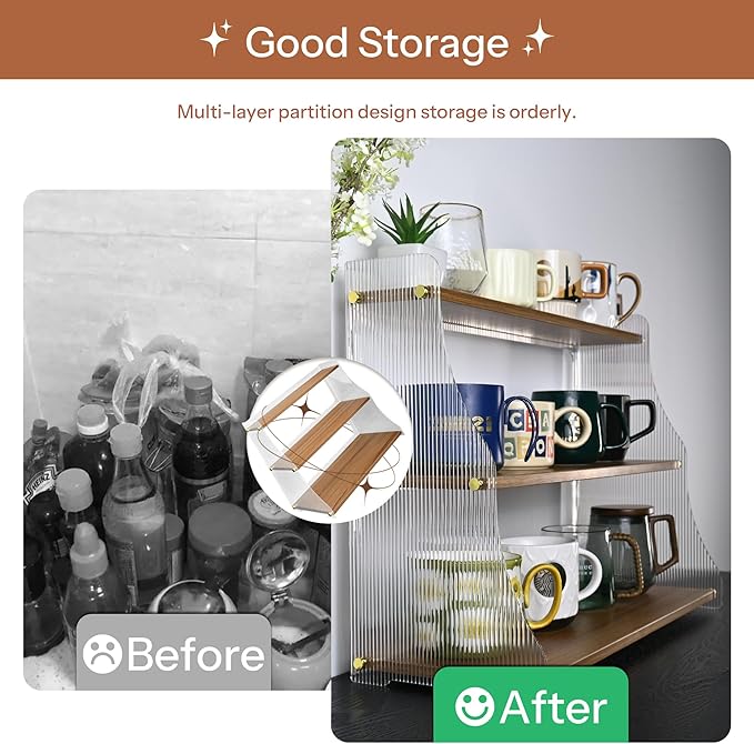 Coffee Mug Holder Wooden Cup Station Organizer 3 Tier Cup Holder for Coffee Bar Mug Display Rack for Countertop Mug Holder Shelf for Home Kitchen Nut Brown Solid Wood