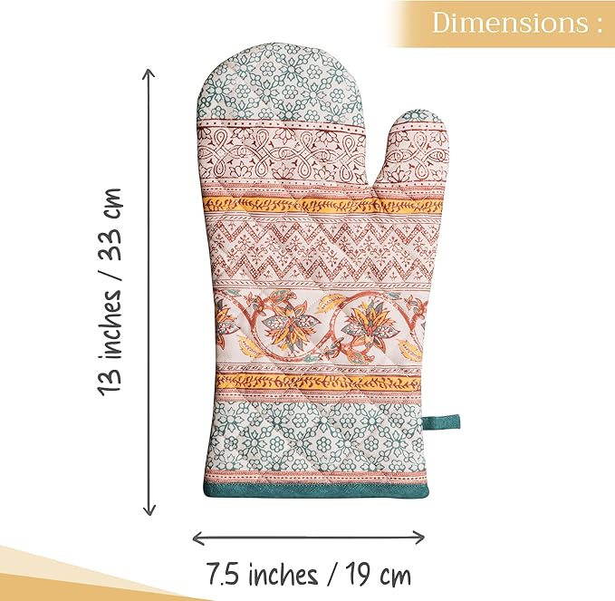 Maison d' Hermine Oven Gloves 100% Cotton Oven Mitt 7" x 13" with Loop Heat Resistant, BBQ, Cooking Gloves, Baking, Grilling, Kitchen, Handling Hot Pans (Pack of 1, Nila)