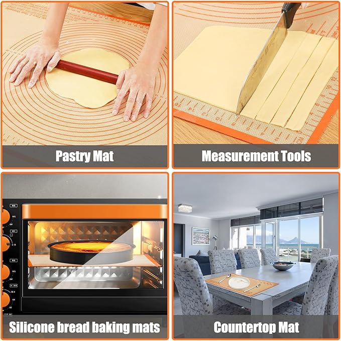 Silicone Pastry Mat 34x26 Inch - Nonstick Baking Mat Perfect for Dough, Pastry, Pie Crust, Fondant, Pasta/Pizza, Kitchen Counter