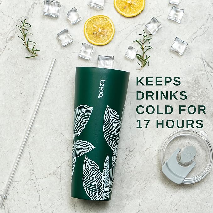bzyoo SUP Double Wall Vacuum Insulated Tumbler with Straw and Lid Stainless Steel Water Bottle Travel Mug Cup Valentines Gifts For Him & Her, 24oz (710ml) Color: Leaf Green