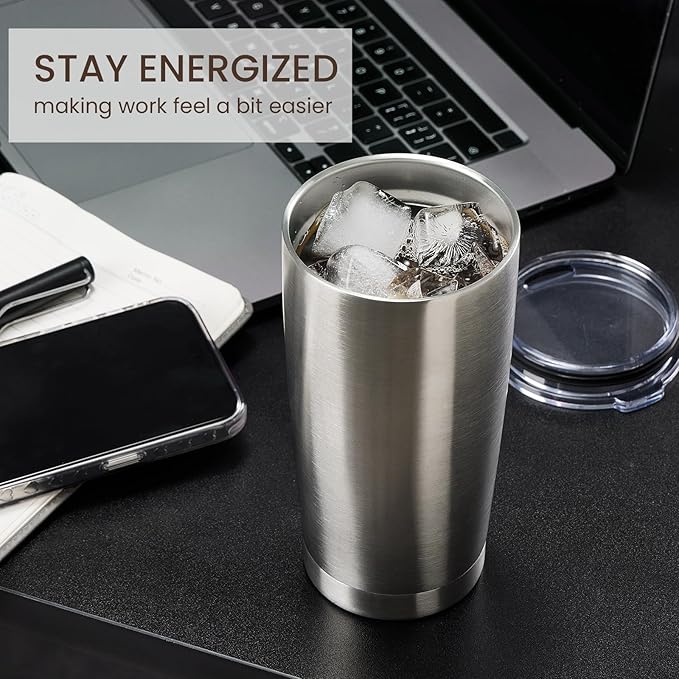 MEWAY 20oz Tumbler Cup Double Wall Vacuum Insulated Travel Mug Bulk, Stainless Steel Tumblers with Lid and Straw, Durable Powder Coated Coffee Cups for Cold & Hot Drinks (Silver, 1)